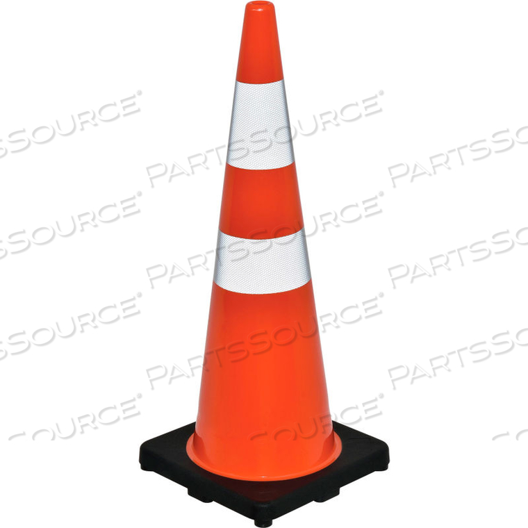 36" TRAFFIC CONE, REFLECTIVE, BLACK BASE, 10 LBS by Jinyun Granchess Rubber & Plastics Co.Lt