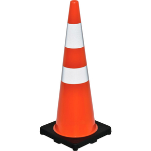 36" TRAFFIC CONE, REFLECTIVE, BLACK BASE, 10 LBS by Jinyun Granchess Rubber & Plastics Co.Lt