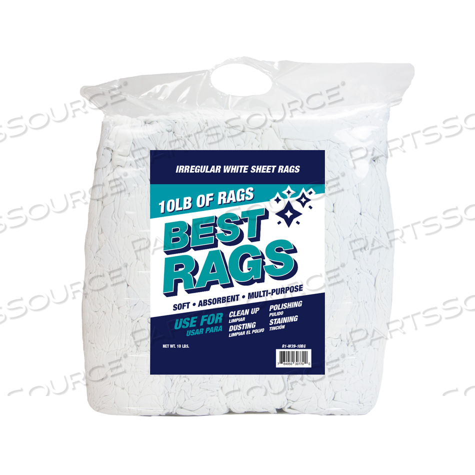 SHEET RECLAIMED RAGS - WHITE - 10 LB BAG by Monarch Brands Inc.