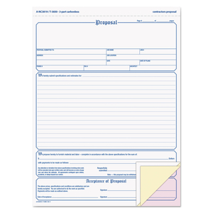 CONTRACTOR PROPOSAL FORM, THREE-PART CARBONLESS, 8.5 X 11.44, 50 FORMS TOTAL by Adams CONTRACTOR PROPOSAL FORM, THREE-PART CARBONLESS, 8.5 X 11.44, 50 FORMS TOTAL by Adams