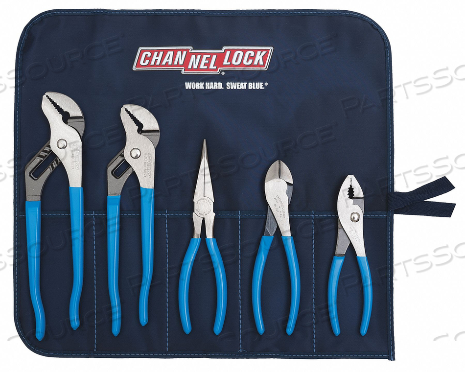 5 PIECE PLIER SET (LONG NOSE, SLIP JOINT, DIAGONAL, TONGUE & GROOVE) by Channellock Inc.
