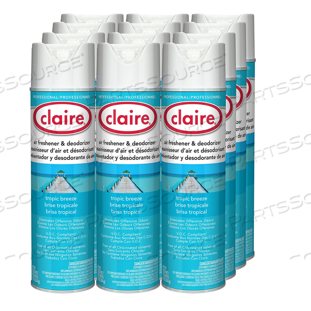 AEROSOL AIR FRESHENER AND DEODORIZER, TROPIC BREEZE, 10 OZ AEROSOL SPRAY, 12 CANS by Claire AEROSOL AIR FRESHENER AND DEODORIZER, TROPIC BREEZE, 10 OZ AEROSOL SPRAY, 12 CANS by Claire