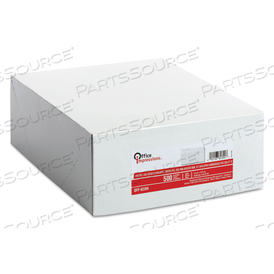 PEEL SEAL STRIP BUSINESS ENVELOPE, #10, SQUARE FLAP, SELF-ADHESIVE CLOSURE, 4.13 X 9.5, WHITE, 500/BOX 