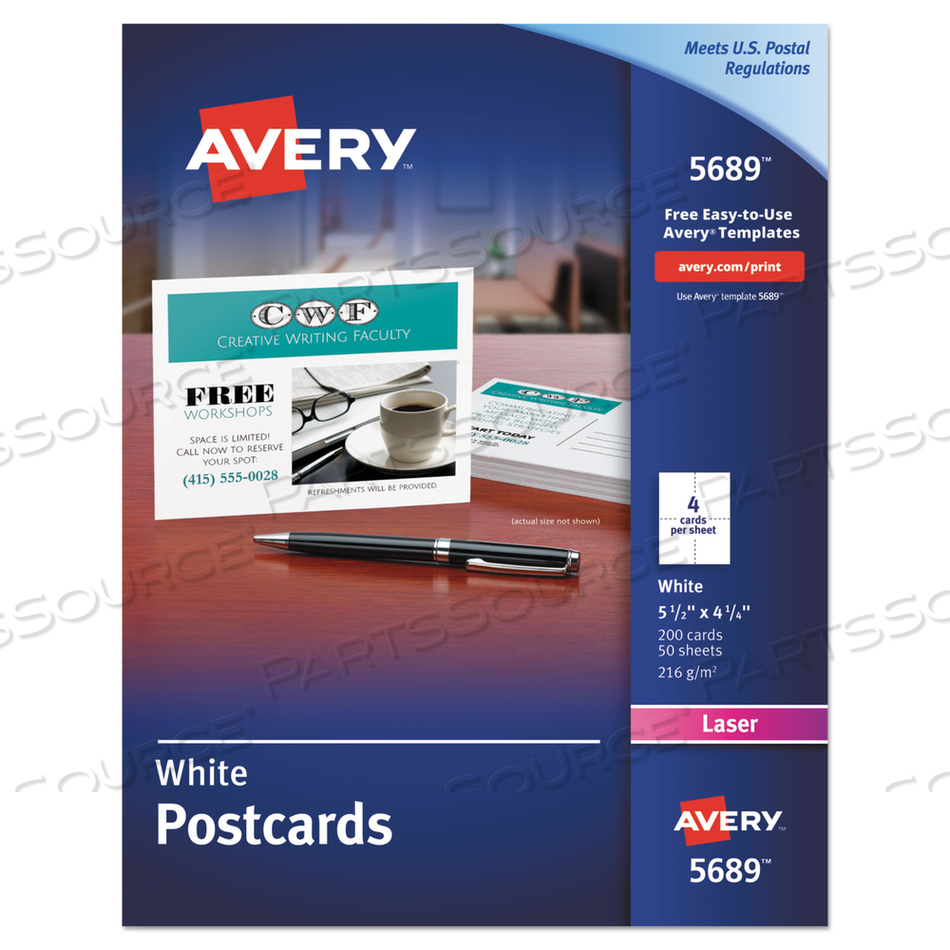 POSTCARDS FOR LASER PRINTERS, 4 1/4 X 5 1/2, UNCOATED WHITE, 4/SHEET by Avery POSTCARDS FOR LASER PRINTERS, 4 1/4 X 5 1/2, UNCOATED WHITE, 4/SHEET by Avery