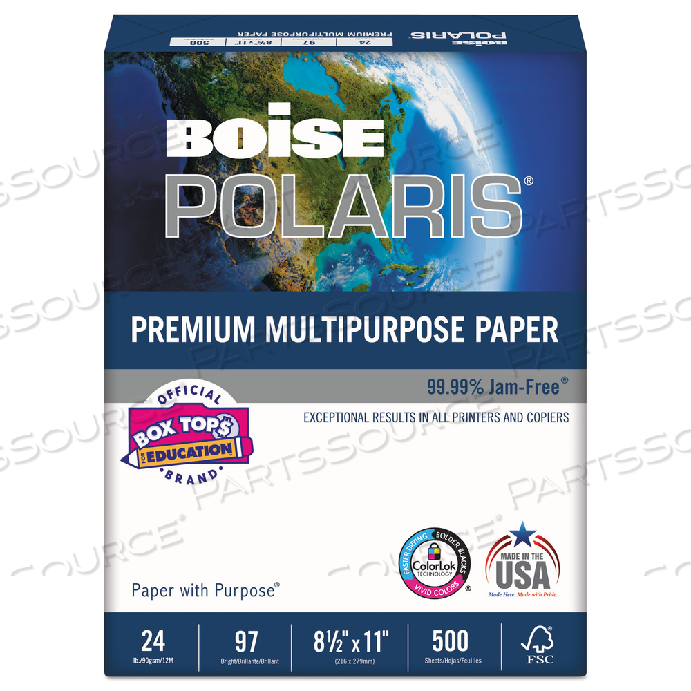 POLARIS PREMIUM MULTIPURPOSE PAPER, 97 BRIGHT, 3-HOLE, 20 LB BOND WEIGHT, 8.5 X 11, WHITE, 500/REAM 