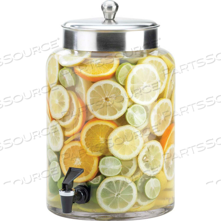 ROUND GLASS INFUSION DISPENSER WITH S/S TOP 3 GALLON 8-1/2"W X 13-3/4"D X 17-1/2"H 