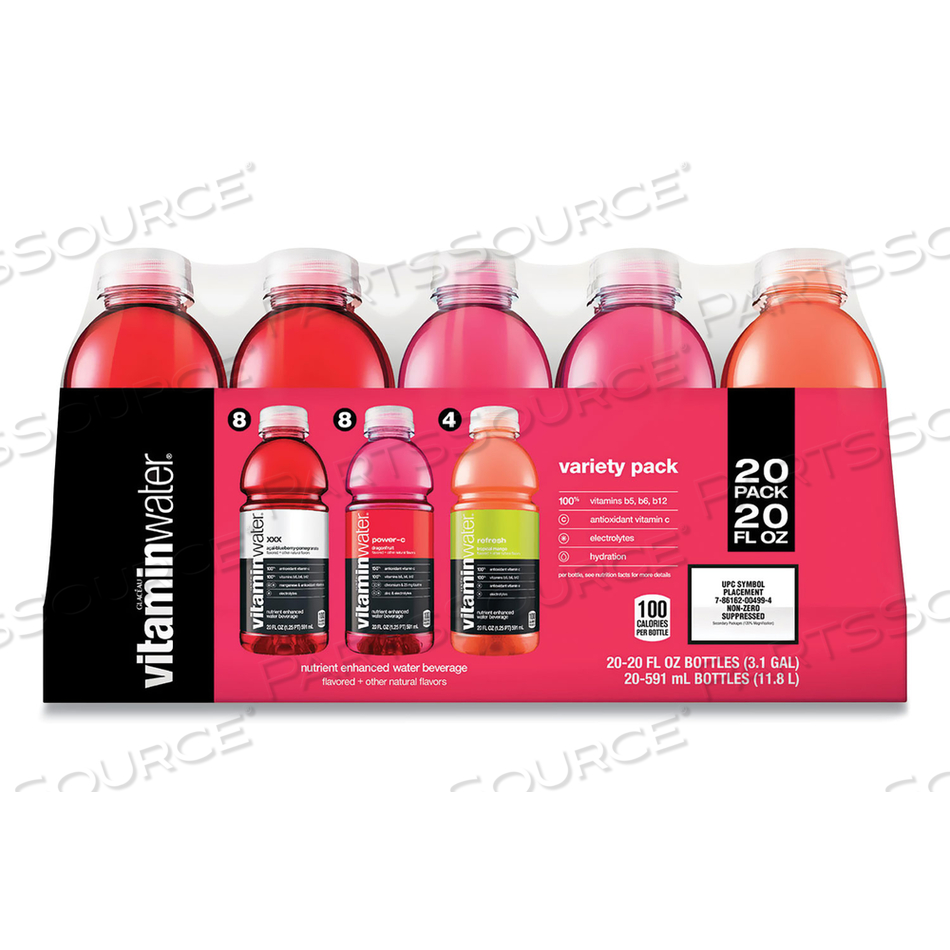 NUTRIENT ENHANCED WATER BEVERAGE, VARIETY PACK, 20 OZ BOTTLE, 20/PACK 