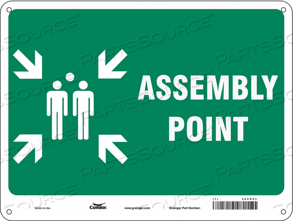 SAFETY SIGN, HORIZONTAL RECTANGLE, NUMBER OF PRINTED SIDES 1, ENGLISH, SIGN LEGEND ASSEMBLY POINT, SIGN LEGEND BACKGROUND COLOR GREEN, SIGN  by Condor