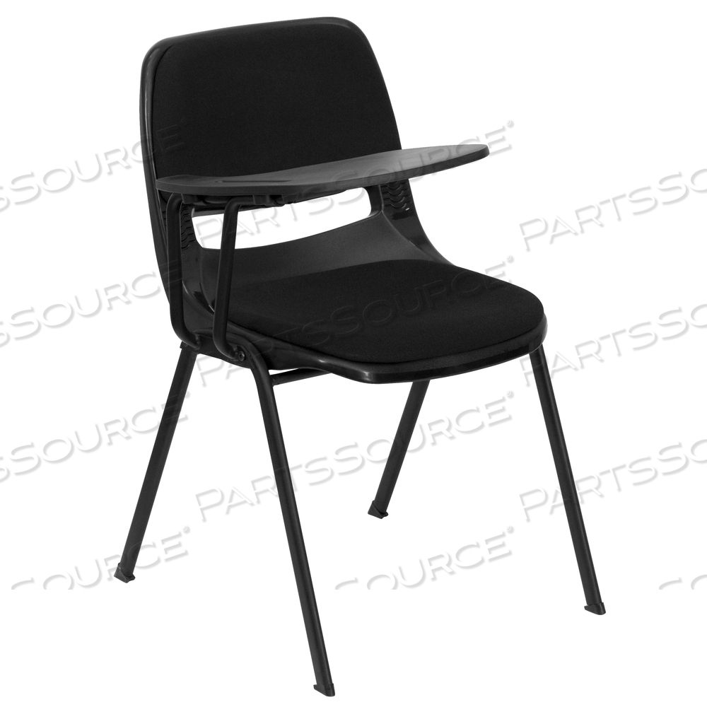 HERCULES BLACK PADDED ERGONOMIC SHELL CHAIR WITH RIGHT HANDED FLIP-UP TABLET ARM by Flash Furniture