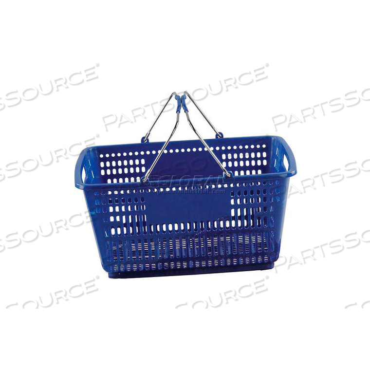 BLUE PLASTIC SHOPPING BASKET 30 LITER WITH BLACK PLASTIC GRIPS WIRE HANDLE by Versacart Systems, Inc. BLUE PLASTIC SHOPPING BASKET 30 LITER WITH BLACK PLASTIC GRIPS WIRE HANDLE by Versacart Systems, Inc.