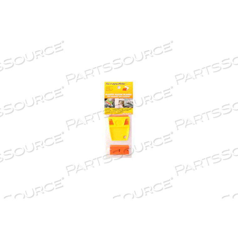 SCRAPERITE PLASTIC RAZOR BLADES WITH GENERAL PURPOSE HOLDER, YELLOW/ORANGE, 2-1/2" 