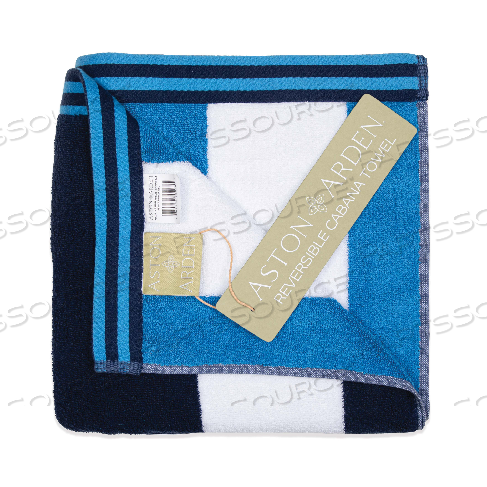 R&R Value Blue Center Stripe Pool Towel - 44 x 22 - 12 Pack