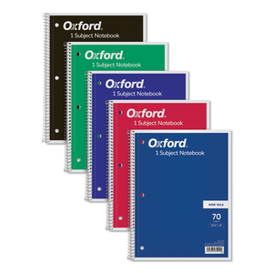 COIL-LOCK WIREBOUND NOTEBOOKS, 3-HOLE PUNCHED, 1 SUBJECT, WIDE/LEGAL RULE, RANDOMLY ASSORTED COVERS, 10.5 X 8, 70 SHEETS by Oxford