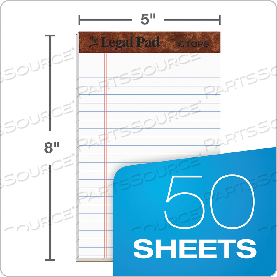 "THE LEGAL PAD" RULED PERFORATED PADS, NARROW RULE, 50 WHITE 5 X 8 SHEETS by Tops