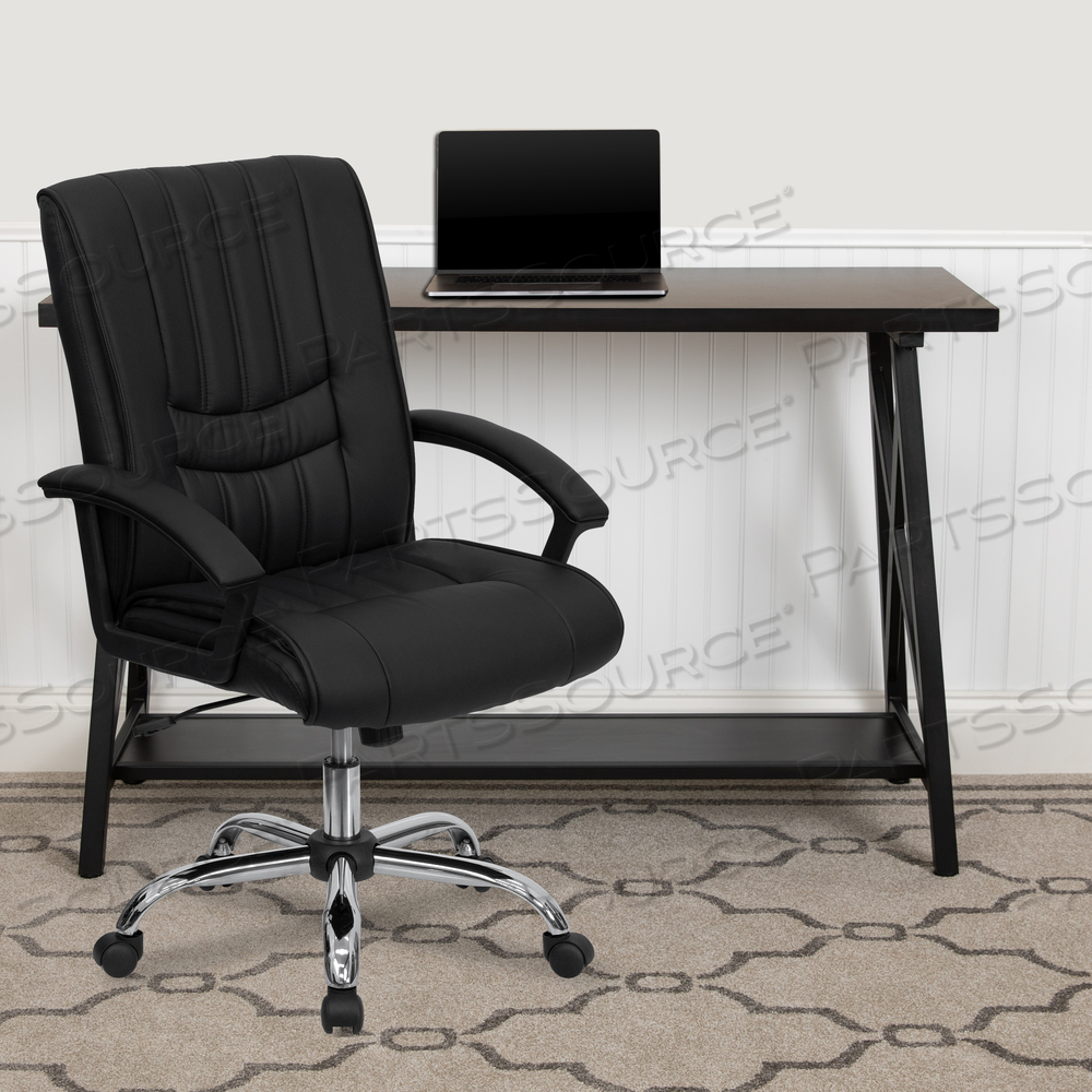 HANSEL MID-BACK BLACK LEATHERSOFT SWIVEL MANAGER'S OFFICE CHAIR WITH ARMS by Flash Furniture