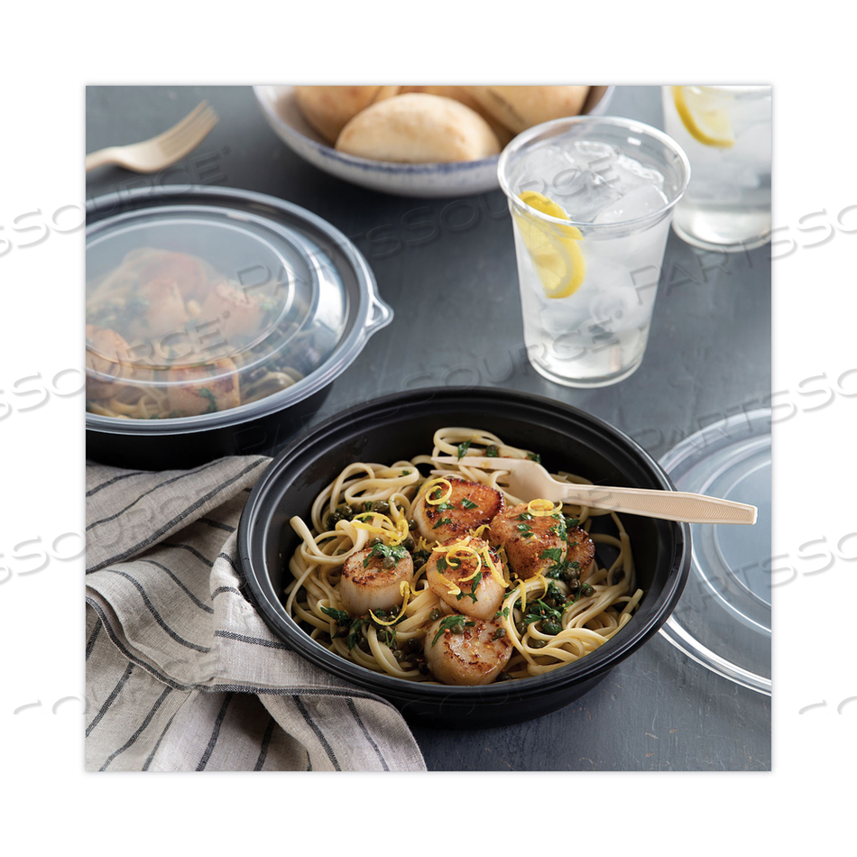 EARTHCHOICE MEALMASTER CONTAINER WITH LID, 32 OZ, 8" DIA X 2.12" H, 1-COMPARTMENT, BLACK/CLEAR, PLASTIC by Pactiv EARTHCHOICE MEALMASTER CONTAINER WITH LID, 32 OZ, 8" DIA X 2.12" H, 1-COMPARTMENT, BLACK/CLEAR, PLASTIC by Pactiv