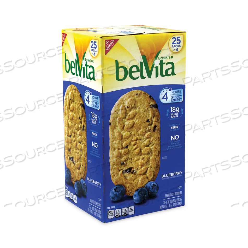 BELVITA BREAKFAST BISCUITS, BLUEBERRY, 1.76 OZ PACK, 25 PACKS/BOX 