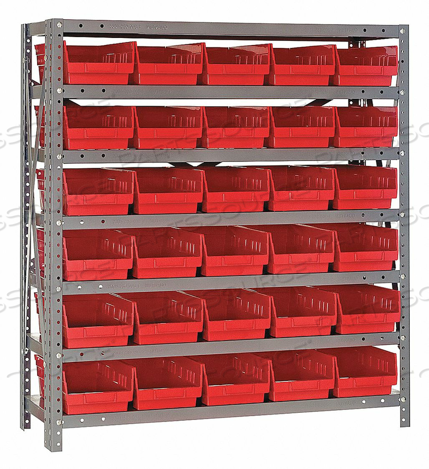 BIN SHELVING 39 OVERALL H 30 BINS RED by Quantum Storage Systems BIN SHELVING 39 OVERALL H 30 BINS RED by Quantum Storage Systems