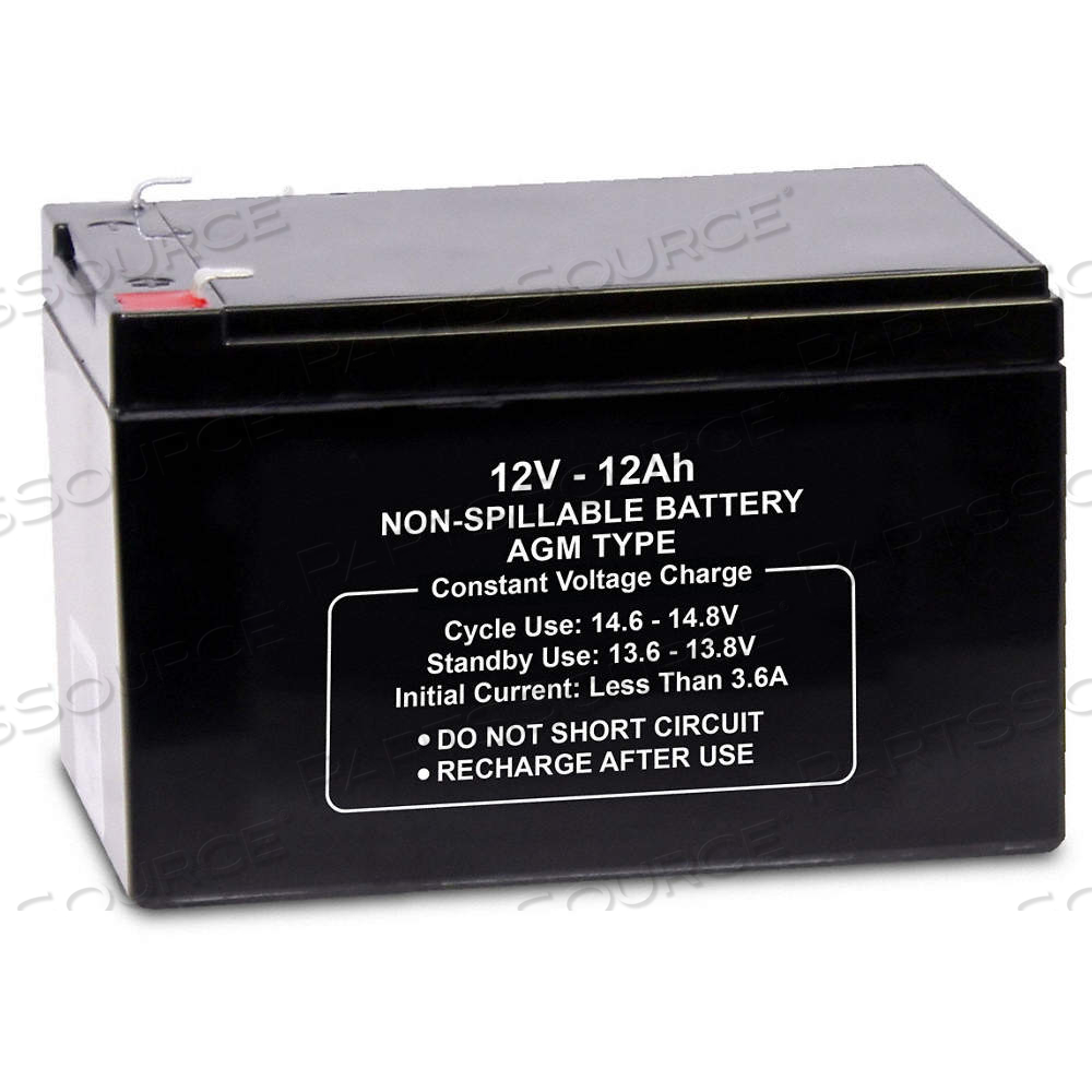 SEALED LEAD ACID BATTERY, 12V DC, 12 AH CAPACITY, 3.7 IN HT, 5.94 IN WD, 3.9 IN DP 