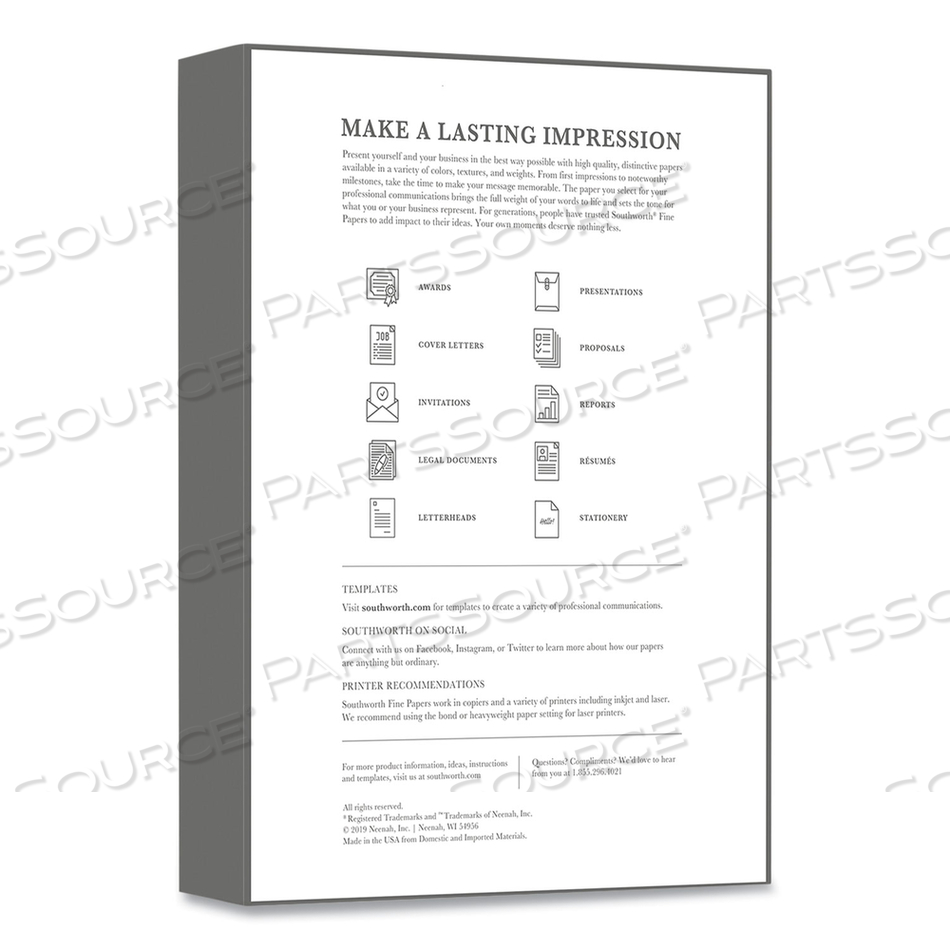 25% COTTON BUSINESS PAPER, 95 BRIGHT, 20 LB BOND WEIGHT, 8.5 X 11, WHITE, 500 SHEETS/REAM by SOUTHWORTH PRODUCTS CORP