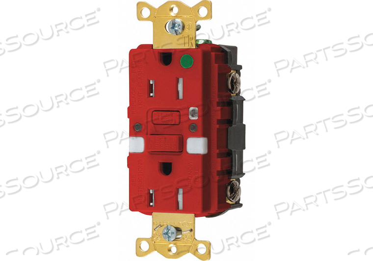 GFCI RCEPTCLE HSPITAL RED 15A 0.5 HP by Hubbell Incorporated, Wiring Device-Kellums GFCI RCEPTCLE HSPITAL RED 15A 0.5 HP by Hubbell Incorporated, Wiring Device-Kellums