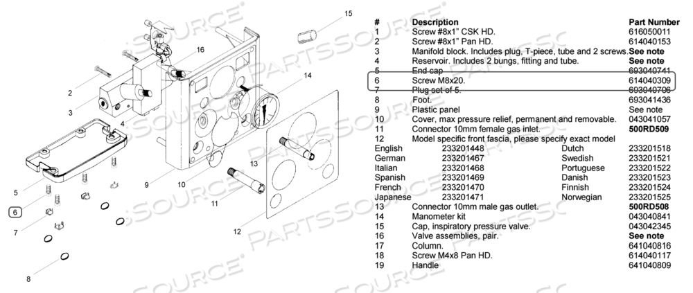SCREW CAP, LOW PROFILE, STAINLESS STEEL, 20IN LENGTH, M8 NOMINAL THREAD by Fisher & Paykel Healthcare