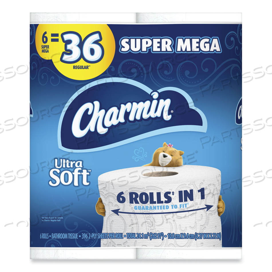 ULTRA SOFT BATHROOM TISSUE, SUPER MEGA ROLL, SEPTIC SAFE, 2-PLY, WHITE, 396 SHEETS/ROLL, 18 ROLLS/CARTON 