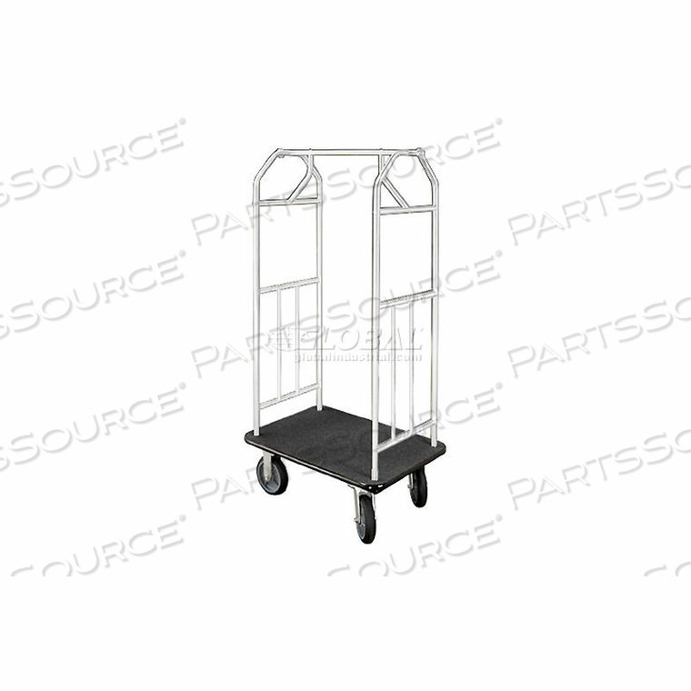 BELLMAN HOTEL CART 41X24 SATIN ALUMINUM WITH BLACK CARPET & RUBBER WHEELS by Glaro Products Inc