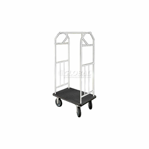 BELLMAN HOTEL CART 41X24 SATIN ALUMINUM WITH BLACK CARPET & RUBBER WHEELS by Glaro Products Inc