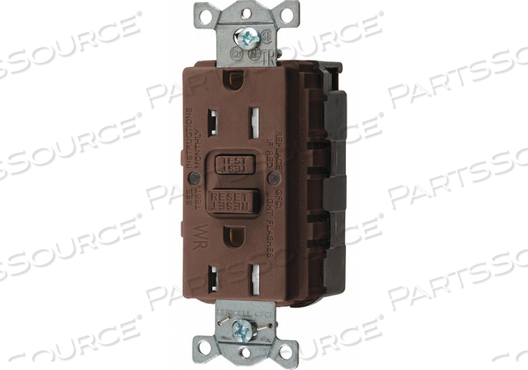 GFCI RCEPTCLE COMMER. BRWN 15A 0.5 HP by Hubbell Incorporated, Wiring Device-Kellums GFCI RCEPTCLE COMMER. BRWN 15A 0.5 HP by Hubbell Incorporated, Wiring Device-Kellums