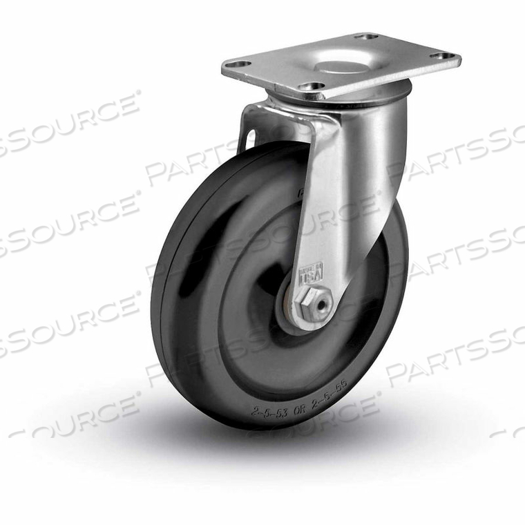 2 SERIES SWIVEL PLATE CASTER - SOLID POLYOLEFIN 5" DIA. 300 LB. CAP. 