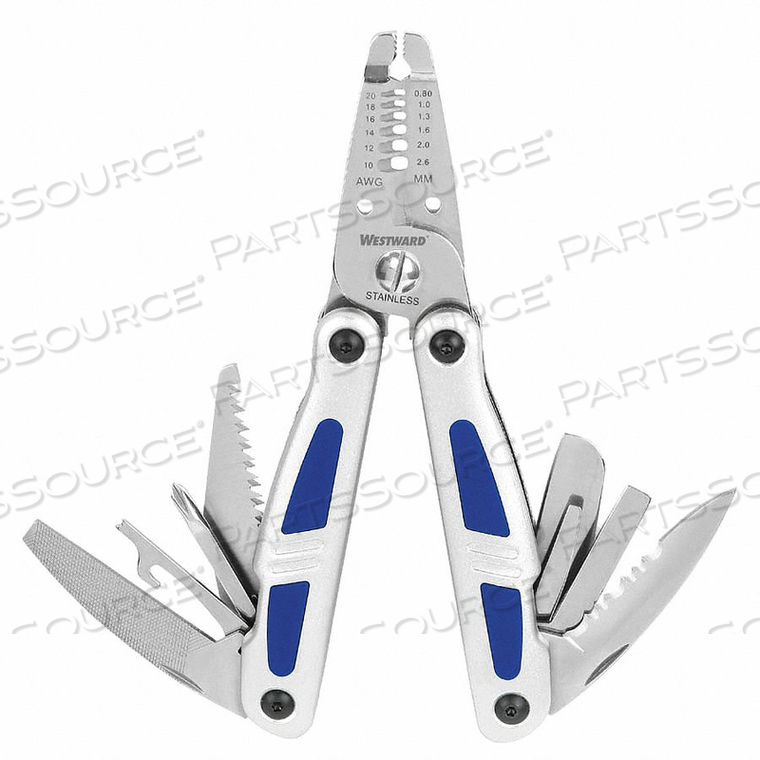 MULTI-TOOL, BLADE EDGE TYPE SERRATED, STRAIGHT, BLADE LENGTH 2 3/8 IN, FEATURES WIRE STRIPPER, DRYWALL SAW, PHILLIPS AND LARGE AND SMALL SLO by Westward