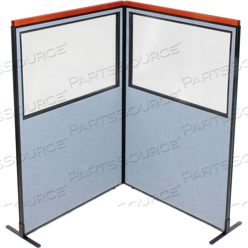 INTERION DELUXE FREESTANDING 2-PANEL CORNER DIVIDER W/PARTIAL WINDOW 48-1/4"W X 73-1/2"H BLUE by Approved Vendor