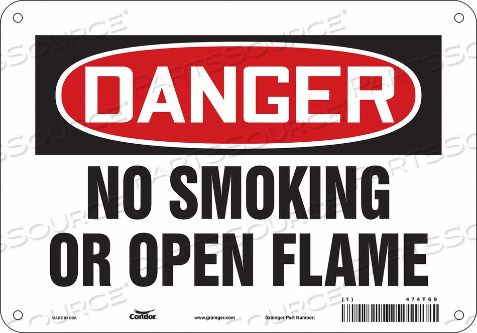 SAFETY SIGN, VERTICAL RECTANGLE, NUMBER OF PRINTED SIDES 1, ENGLISH, SIGN FORMAT TRADITIONAL OSHA, SIGN LEGEND NO SMOKING OR OPEN FLAME, SIG by Condor SAFETY SIGN, VERTICAL RECTANGLE, NUMBER OF PRINTED SIDES 1, ENGLISH, SIGN FORMAT TRADITIONAL OSHA, SIGN LEGEND NO SMOKING OR OPEN FLAME, SIG by Condor
