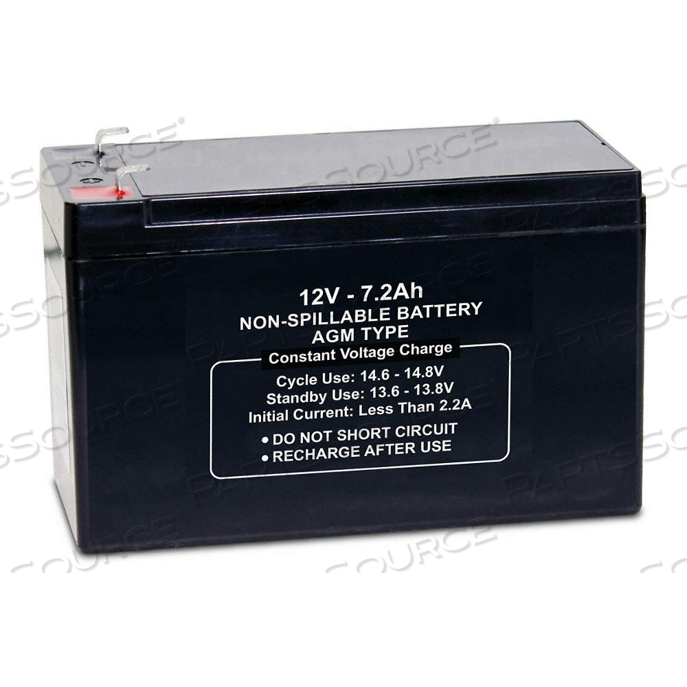 SEALED LEAD ACID BATTERY, 12V DC, 7.2 AH CAPACITY, 3.78 IN HT, 2.58 IN WD, ABS by Approved Vendor SEALED LEAD ACID BATTERY, 12V DC, 7.2 AH CAPACITY, 3.78 IN HT, 2.58 IN WD, ABS by Approved Vendor