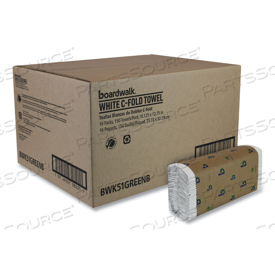 BOARDWALK GREEN C-FOLD TOWELS, 10.13 X 12.75, NATURAL WHITE, 150/PACK, 16 PACKS/CARTON BOARDWALK GREEN C-FOLD TOWELS, 10.13 X 12.75, NATURAL WHITE, 150/PACK, 16 PACKS/CARTON