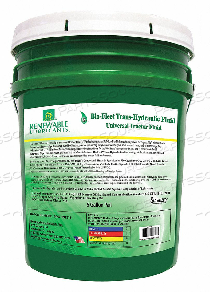 HYDRAULIC OIL PAIL YELLOW 5 GAL. by Renewable Lubricants HYDRAULIC OIL PAIL YELLOW 5 GAL. by Renewable Lubricants