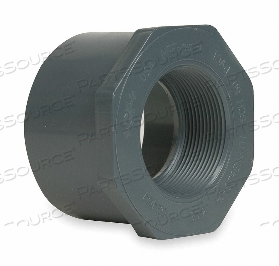 REDUCING BUSHING, 3 IN X 2 1/2 IN FITTING PIPE SIZE, SCHEDULE 80, MALE SPIGOT X FEMALE NPT, GRAY by GF Piping Systems REDUCING BUSHING, 3 IN X 2 1/2 IN FITTING PIPE SIZE, SCHEDULE 80, MALE SPIGOT X FEMALE NPT, GRAY by GF Piping Systems
