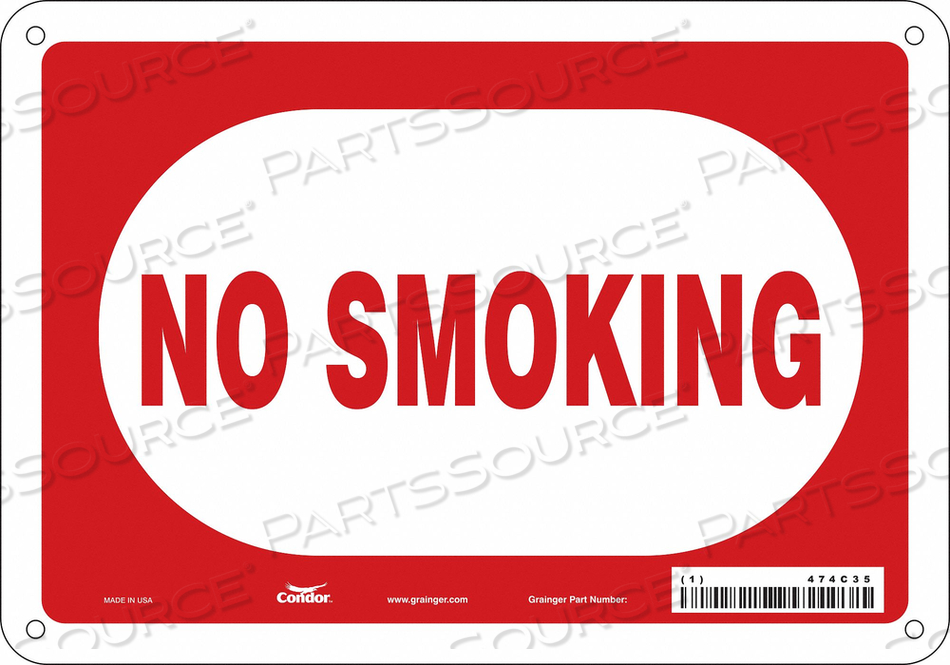 SAFETY SIGN, VERTICAL RECTANGLE, NUMBER OF PRINTED SIDES 1, ENGLISH, SIGN FORMAT OTHER FORMAT, SIGN LEGEND NO SMOKING, SIGN LEGEND BACKGROUN by Condor SAFETY SIGN, VERTICAL RECTANGLE, NUMBER OF PRINTED SIDES 1, ENGLISH, SIGN FORMAT OTHER FORMAT, SIGN LEGEND NO SMOKING, SIGN LEGEND BACKGROUN by Condor