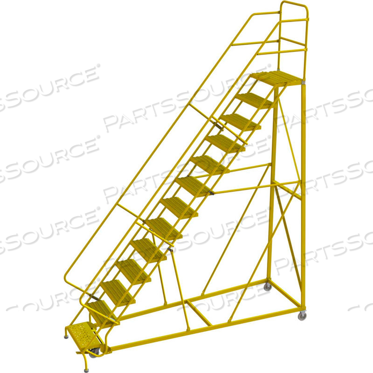 13 STEP 24"W STEEL SAFETY ANGLE ROLLING LADDER, GRIP STRUT, SAFETY YELLOW by Tri-Arc