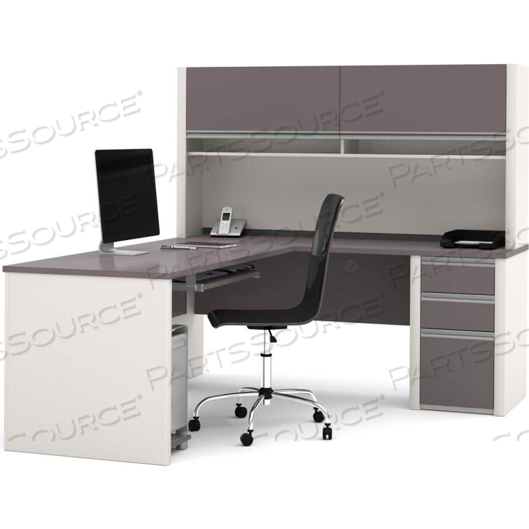 L DESK WITH HUTCH & PEDESTAL - 71"- SLATE & SANDSTONE - CONNEXION SERIES by Bestar Technologies, Inc. L DESK WITH HUTCH & PEDESTAL - 71"- SLATE & SANDSTONE - CONNEXION SERIES by Bestar Technologies, Inc.