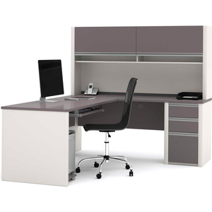 L DESK WITH HUTCH & PEDESTAL - 71"- SLATE & SANDSTONE - CONNEXION SERIES by Bestar Technologies, Inc.