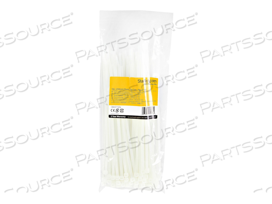 10 IN CABLE TIES - 1/8 IN WIDE, 2-5/8 IN BUNDLE DIAMETER, 50 LB TENSILE STRENGTH, NYLON SELF LOCKING ZIP TIES WITH CURVED TIP WHITE by StarTech.com Ltd.