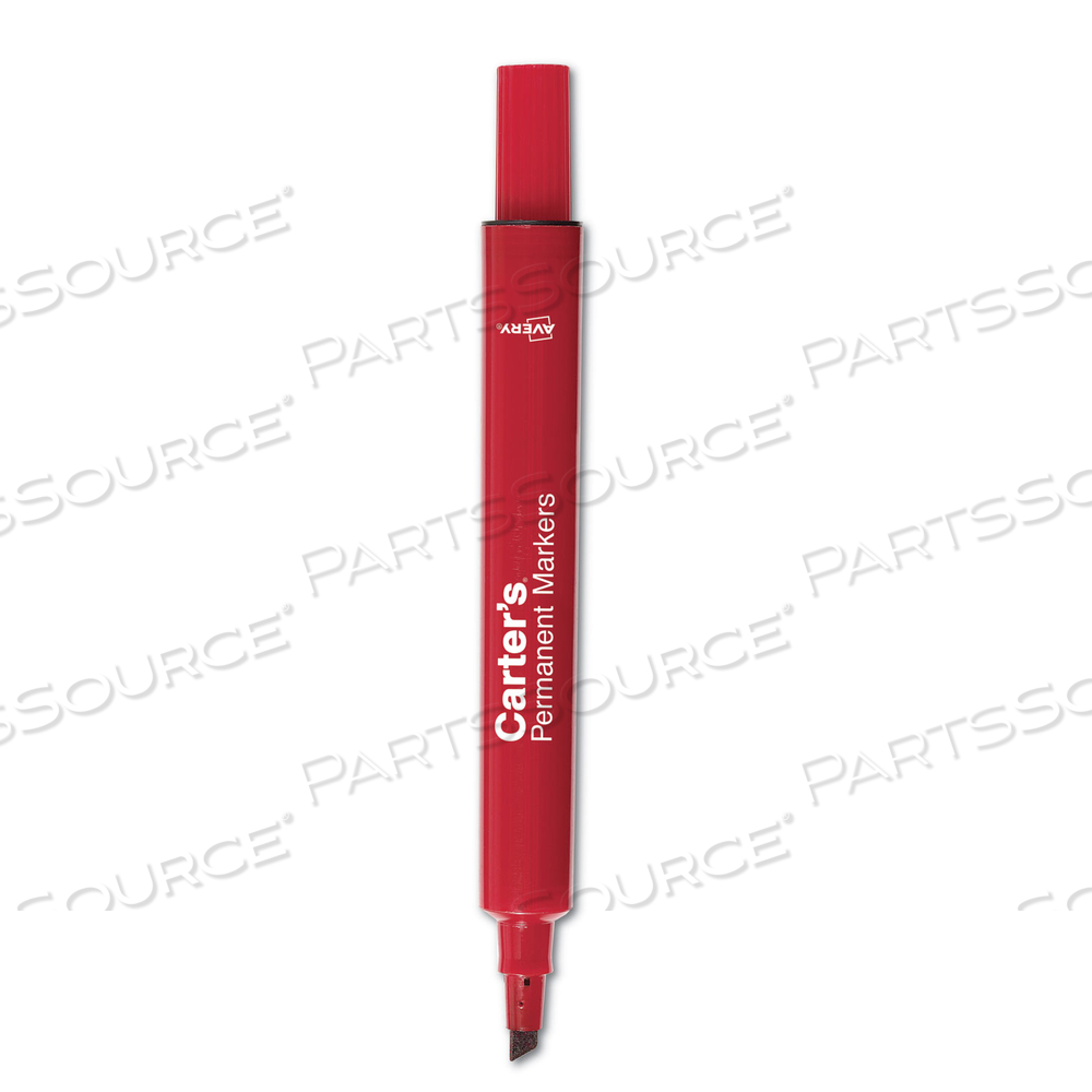 LARGE DESK STYLE PERMANENT MARKER, BROAD CHISEL TIP, RED, DOZEN 