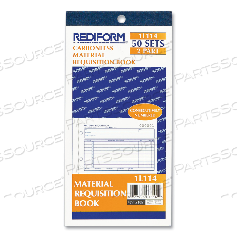 MATERIAL REQUISITION BOOK, TWO-PART CARBONLESS, 7.88 X 4.25, 50 FORMS TOTAL by Rediform MATERIAL REQUISITION BOOK, TWO-PART CARBONLESS, 7.88 X 4.25, 50 FORMS TOTAL by Rediform