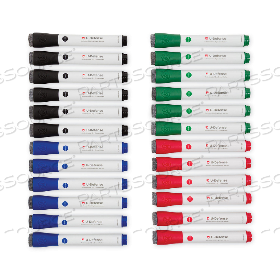 U-DEFENSE ANTIMICROBIAL DRY-ERASE MARKERS, MEDIUM BULLET TIP, ASSORTED COLORS by U Brands U-DEFENSE ANTIMICROBIAL DRY-ERASE MARKERS, MEDIUM BULLET TIP, ASSORTED COLORS by U Brands
