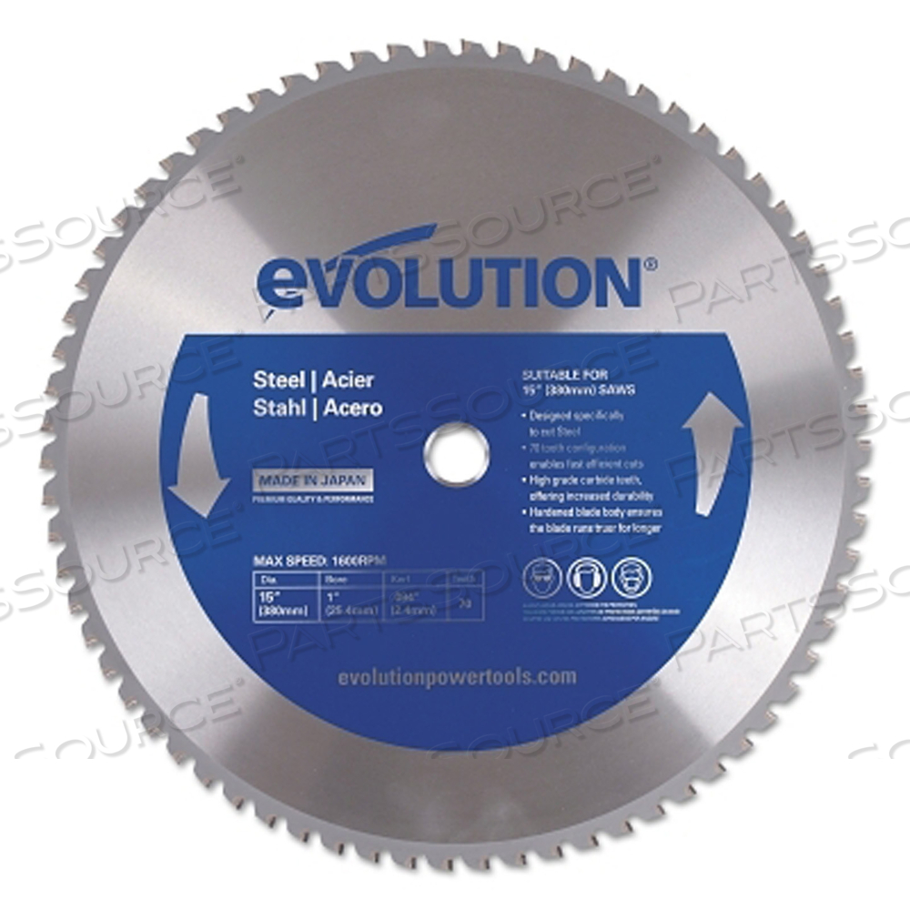 INDUSTRIAL SAW BLADE, 15 IN, 1 IN ARBOR, 1600 RPM, 70 TEETH by Evolution