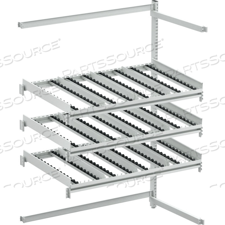 FIFO FLOW RACK M53, SIDE-REAR EXTENS. ESD, 54-44/83"W X 28-47/50"D X 73-3/13"H,3 LEVELS-GRAY by Treston