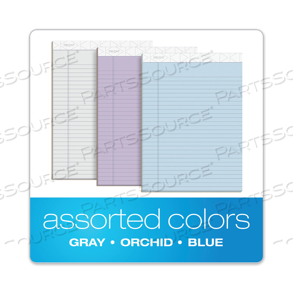 PRISM + COLORED WRITING PADS, WIDE/LEGAL RULE, 50 ASSORTED PASTEL-COLOR 8.5 X 11.75 SHEETS by Tops