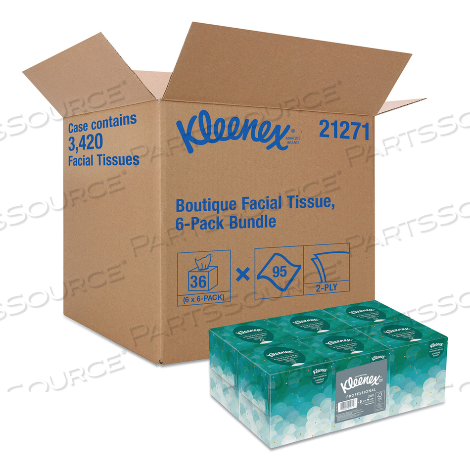 BOUTIQUE WHITE FACIAL TISSUE FOR BUSINESS, POP-UP BOX, 2-PLY, 95 SHEETS/BOX/CARTON by Kleenex BOUTIQUE WHITE FACIAL TISSUE FOR BUSINESS, POP-UP BOX, 2-PLY, 95 SHEETS/BOX/CARTON by Kleenex